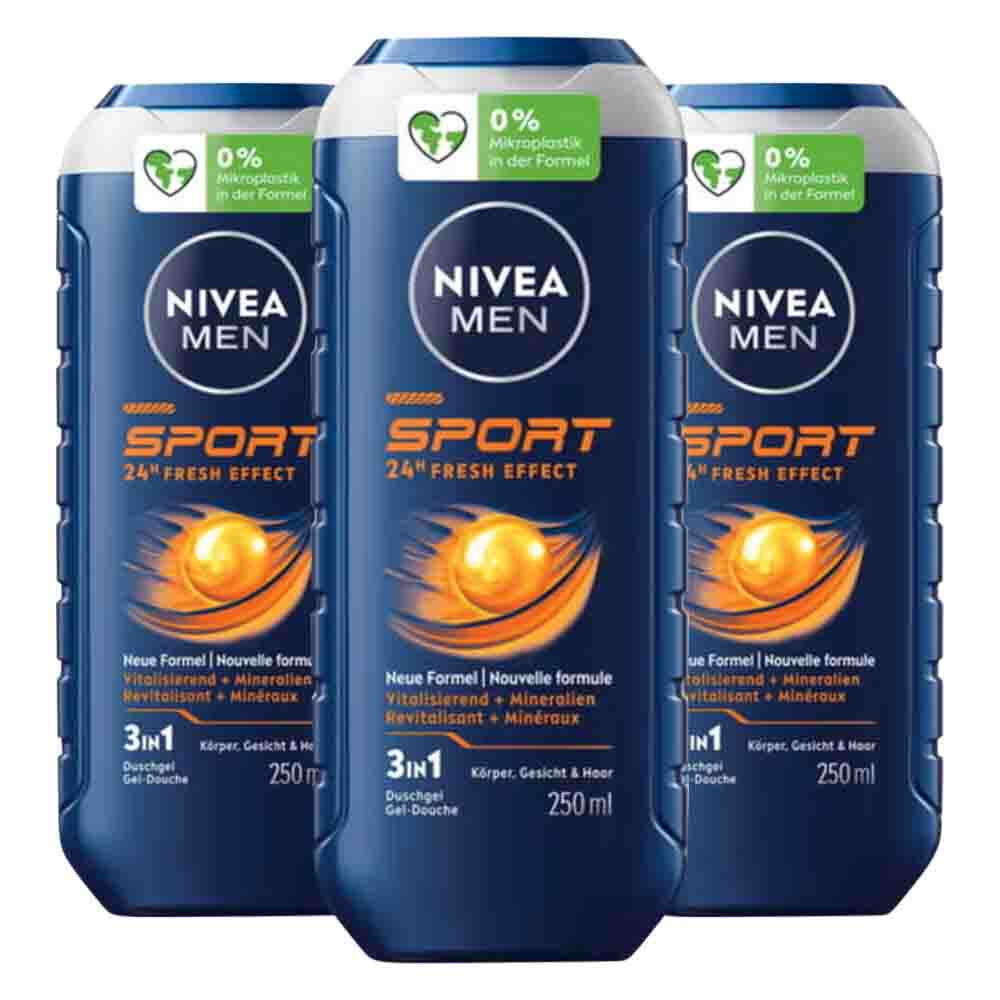 3x NIVEA Men Shampoo & Douchegel 3in1 Sport 250 ml