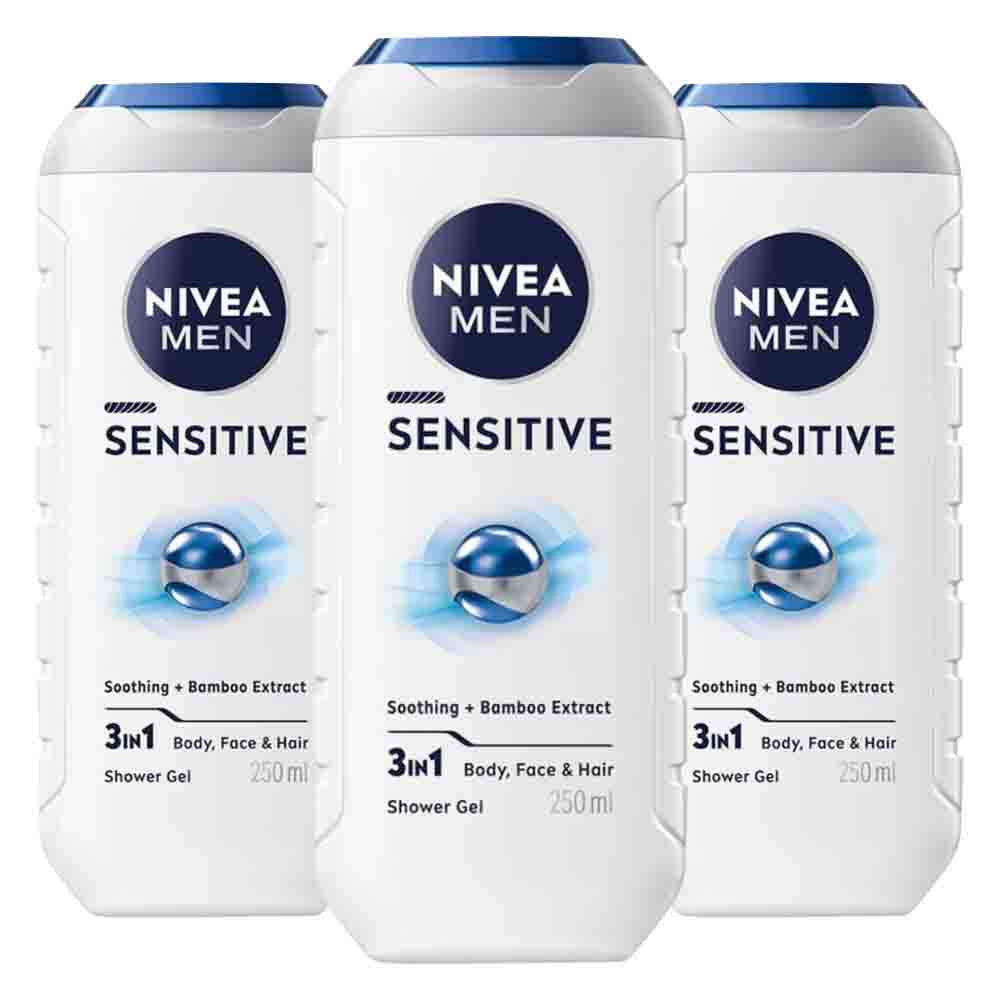 3x NIVEA Men Shampoo & Douchegel 3in1 Sensitive 250 ml