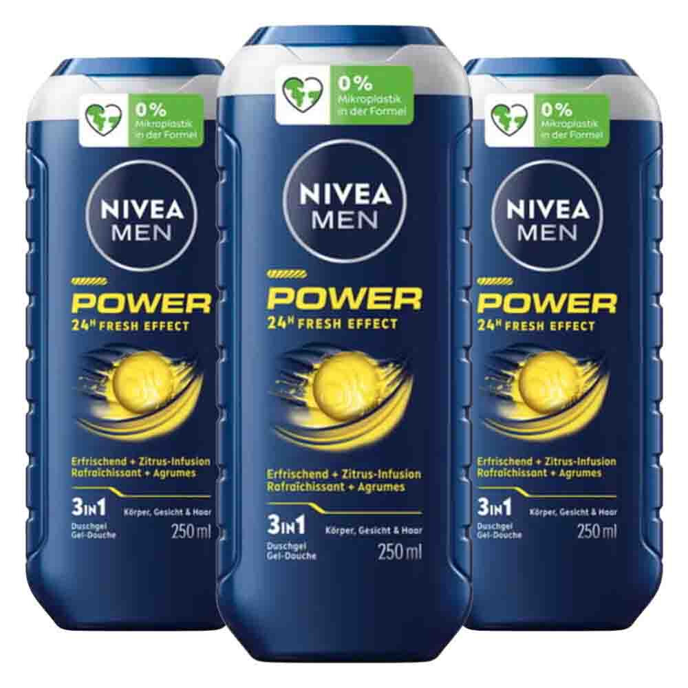 3x NIVEA Men Shampoo & Douchegel 3in1 Power 250 ml