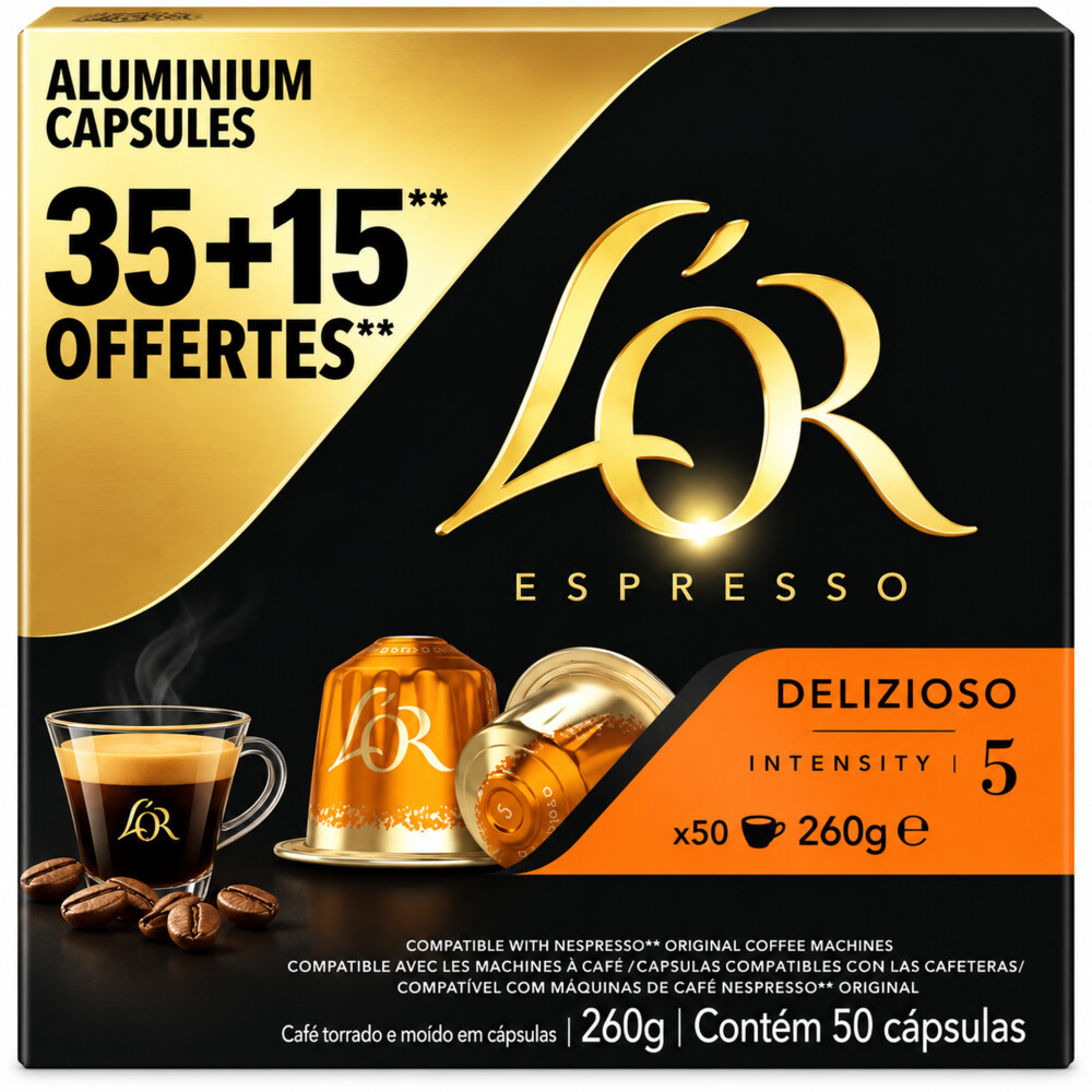 5x L'OR Espresso Koffiecups Delizioso 35+15 stuks