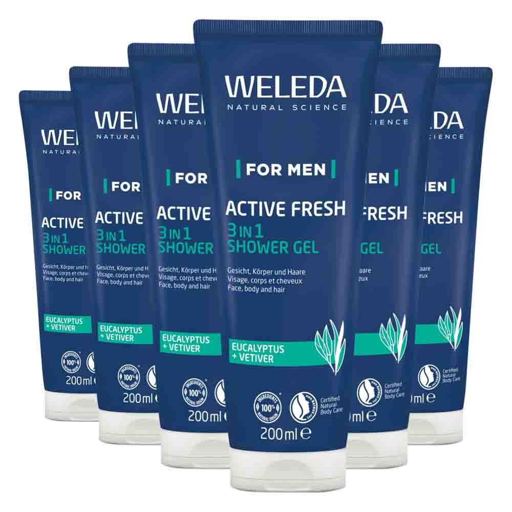 6x WELEDA Men Active Fresh 3 in 1 Douchegel 200 ml