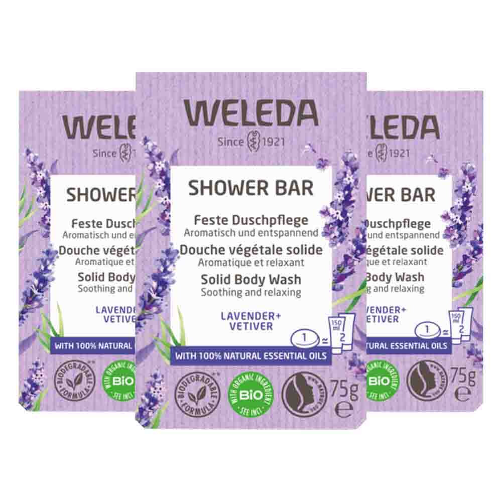 3x WELEDA Shower Bar Lavender + Vetiver 75 gr