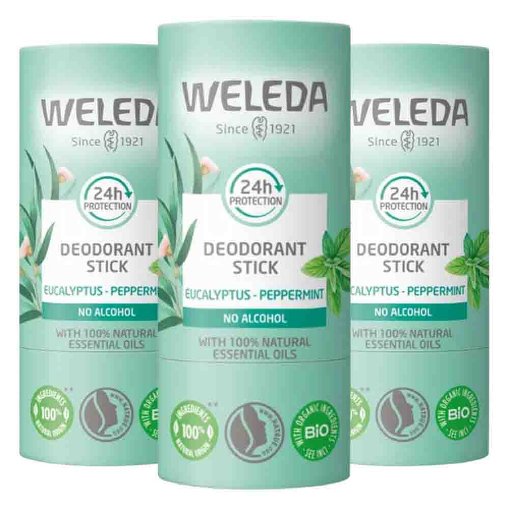 3x WELEDA Deodorant Stick 24h Eucalyptus Peppermint 50 gr