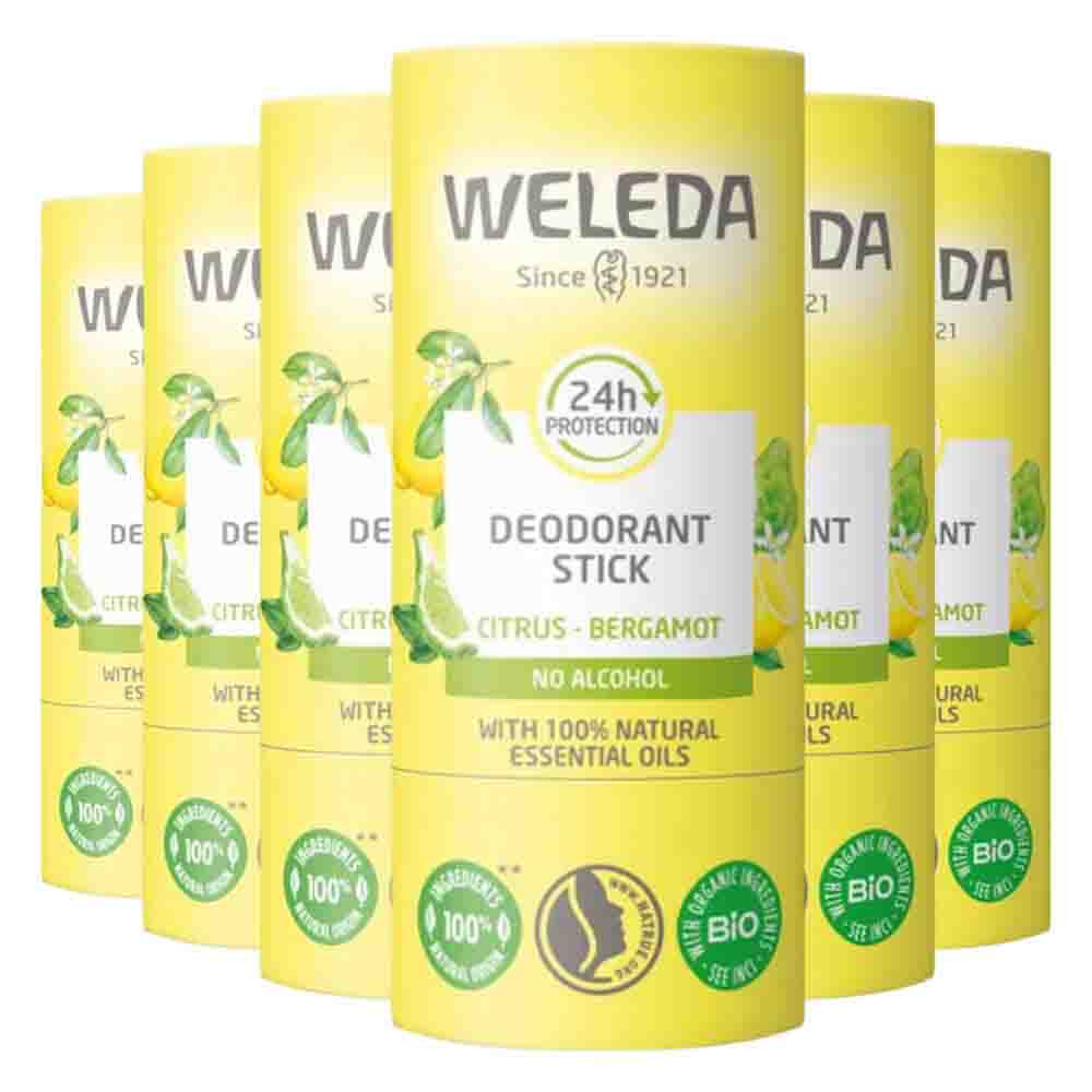 6x WELEDA Deodorant Stick 24h Citrus Bergamot 50 gr