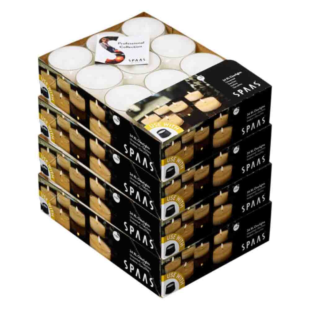4x SPAAS Theelichten Maxi Wit 10 Branduren 24 stuks