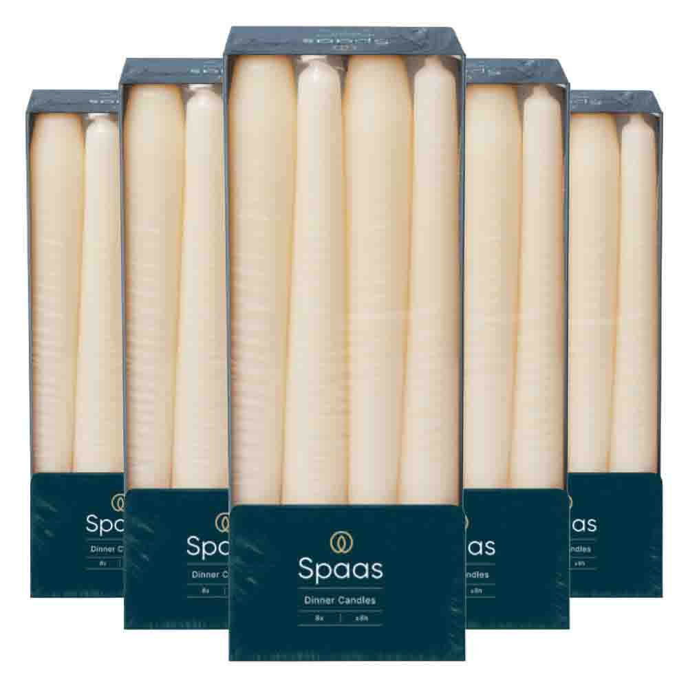 5x SPAAS Dinerkaarsen Ivoor 23/250 mm ± 8 branduren 8 stuks