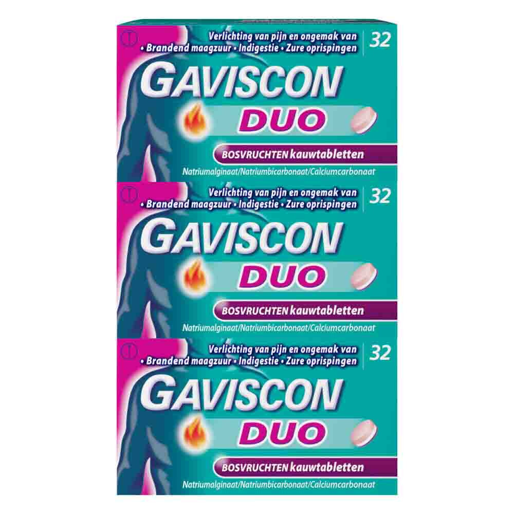 3x Gaviscon Kauwtabletten Duo Bosvruchten 32 stuks
