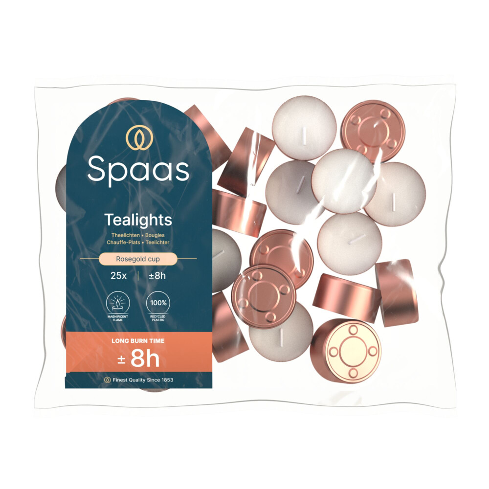 SPAAS Theelichten Zak ± 8 Branduren Rosé 25 stuks