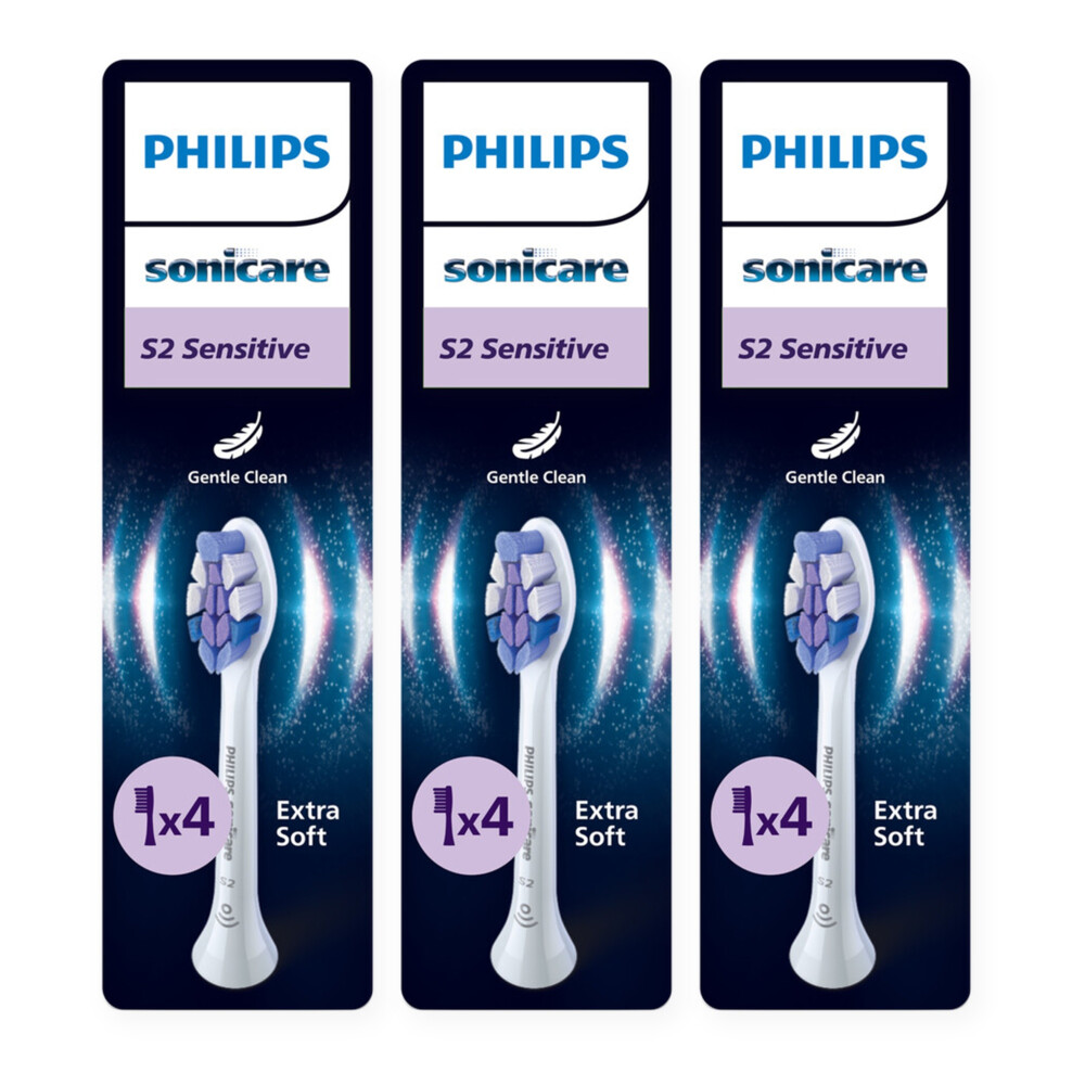 Philips Sonicare 3x Philips Sonicare Opzetborstels S2 Sensitive Wit HX6054/87 4 stuks