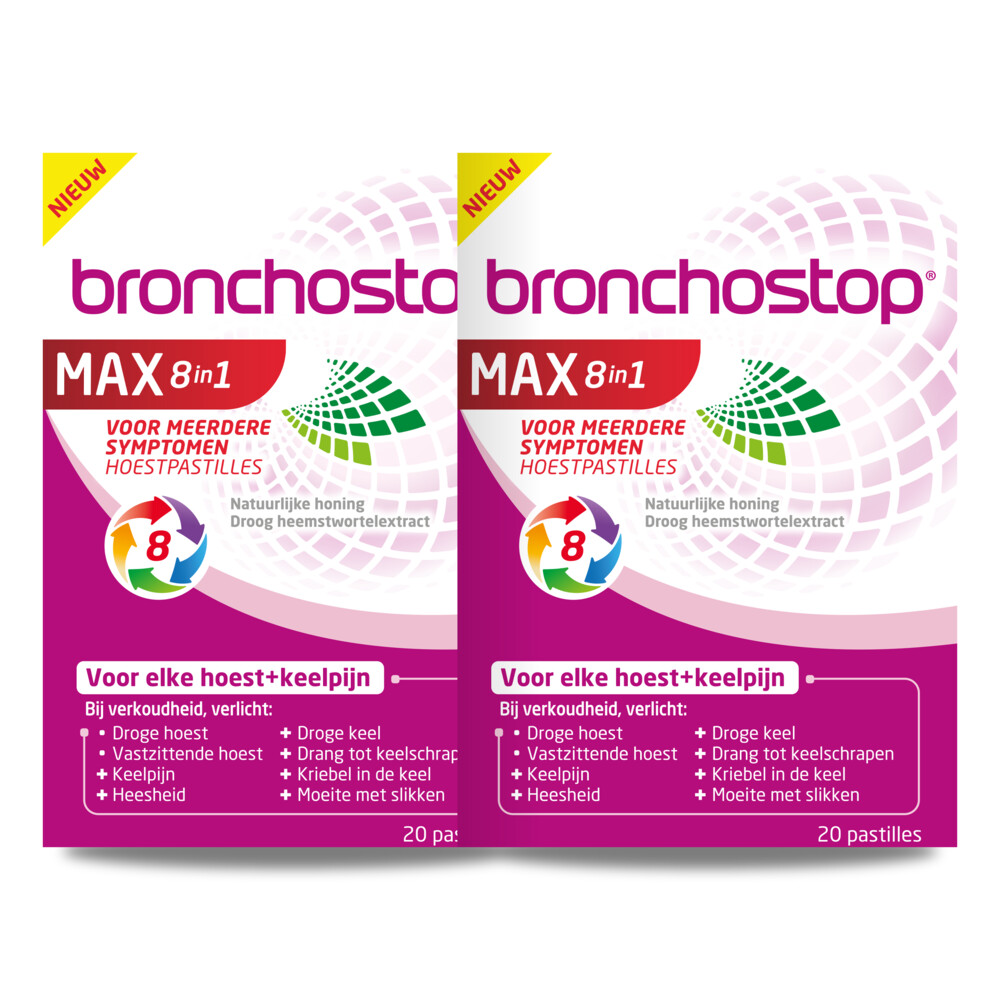 2x Bronchostop Hoestpastilles Max 8-in-1 20 stuks