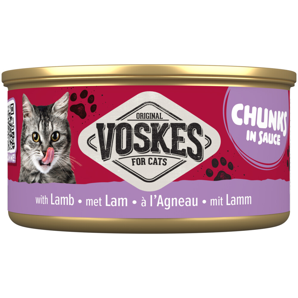 24x Voskes Kattenvoer Nat Chunks Saus Lam 85 gr