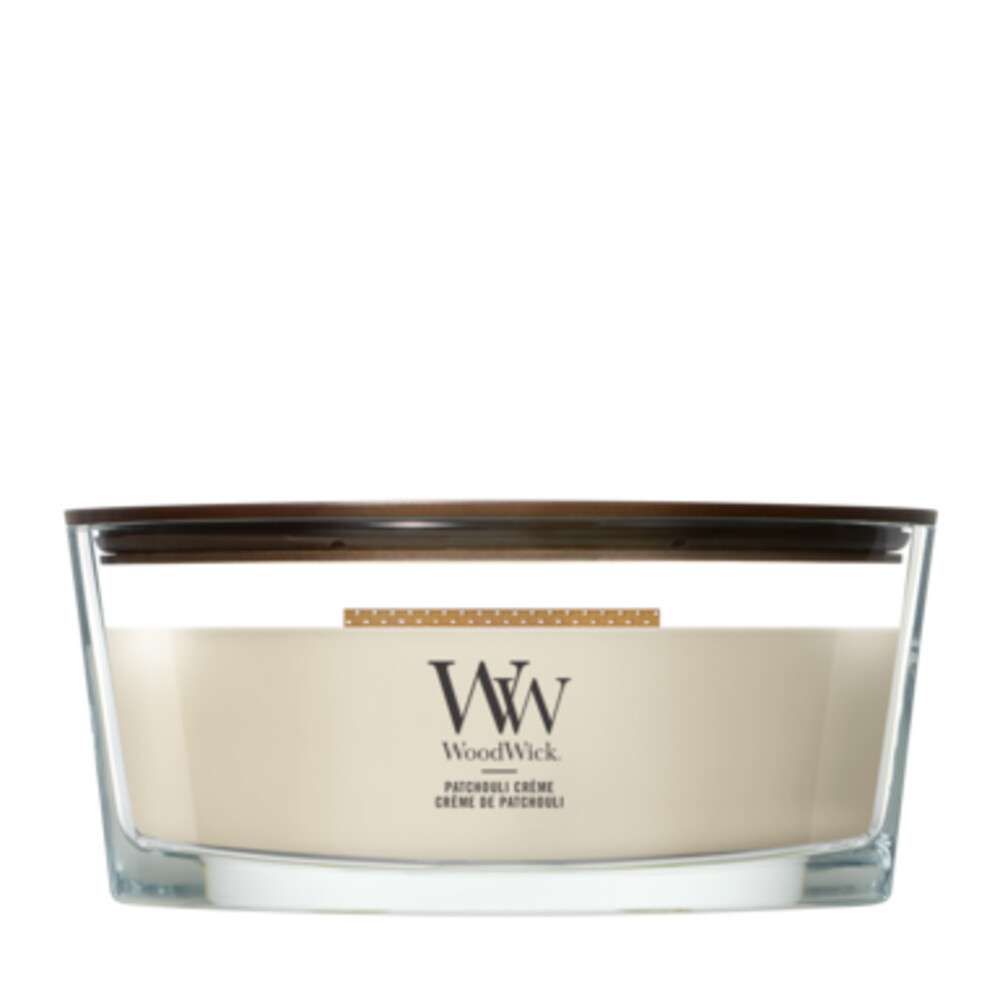 2e halve prijs: WoodWick Patchouli Creme Ellipse Candle Ivoor