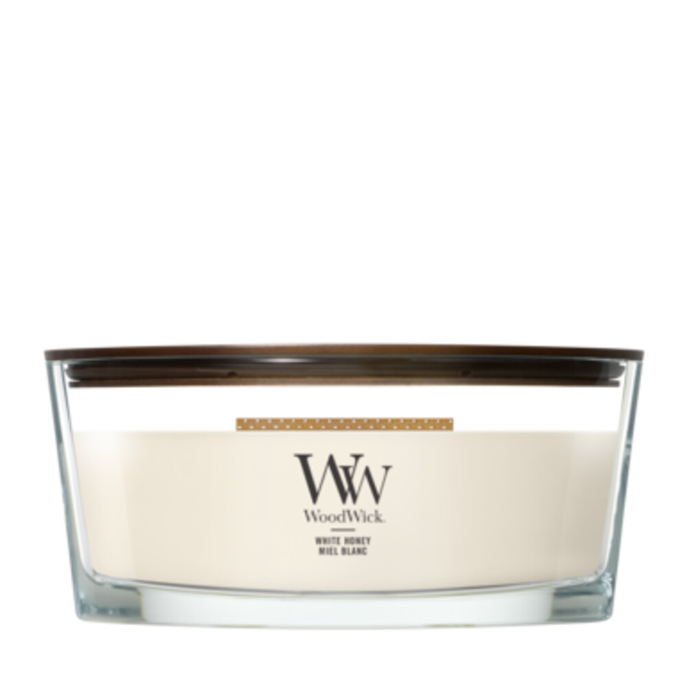 2e halve prijs: WoodWick White Honey Ellipse Candle Ivoor