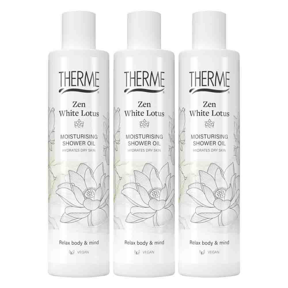 Therme 3x Zen White Lotus Moisturising Shower Oil 250 ml - 3 stuks