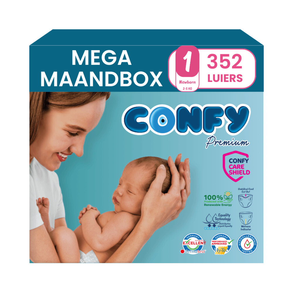 8x Confy Premium Luiers Maat 1 Newborn 2-5kg 44 stuks
