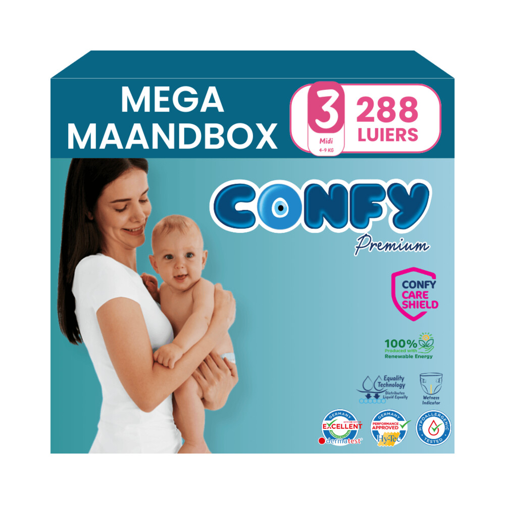 8x Confy Premium Luiers Maat 3 Midi 4-9kg 36 stuks