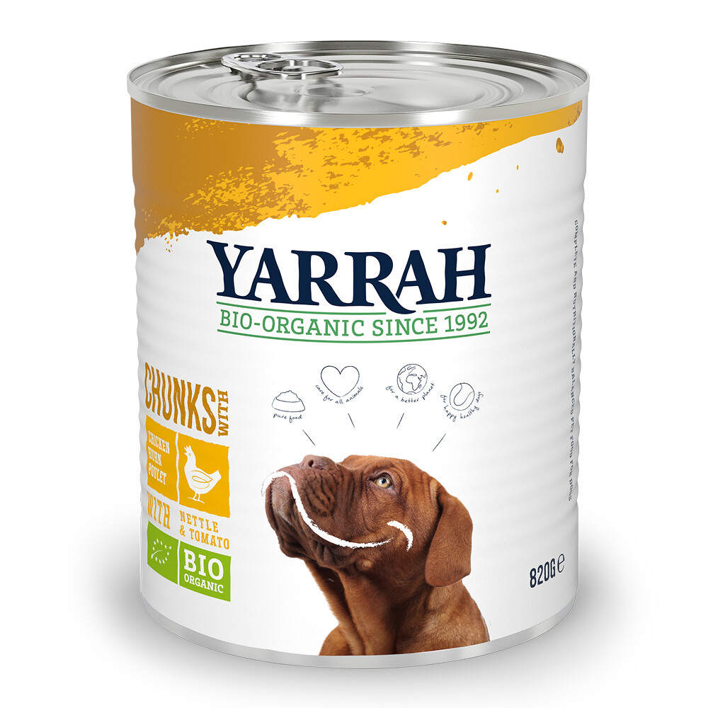 YARRAH DOG BLIK BROKJES KIP IN SAUS MET BRANDNETEL EN TOMAAT HONDENVOER #95;_820 GR