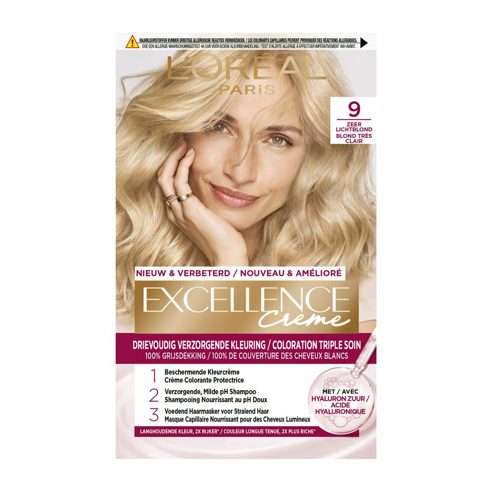 2x L'Oréal Excellence Crème Permanente Crèmekleuring 9 Zeer Licht Blond