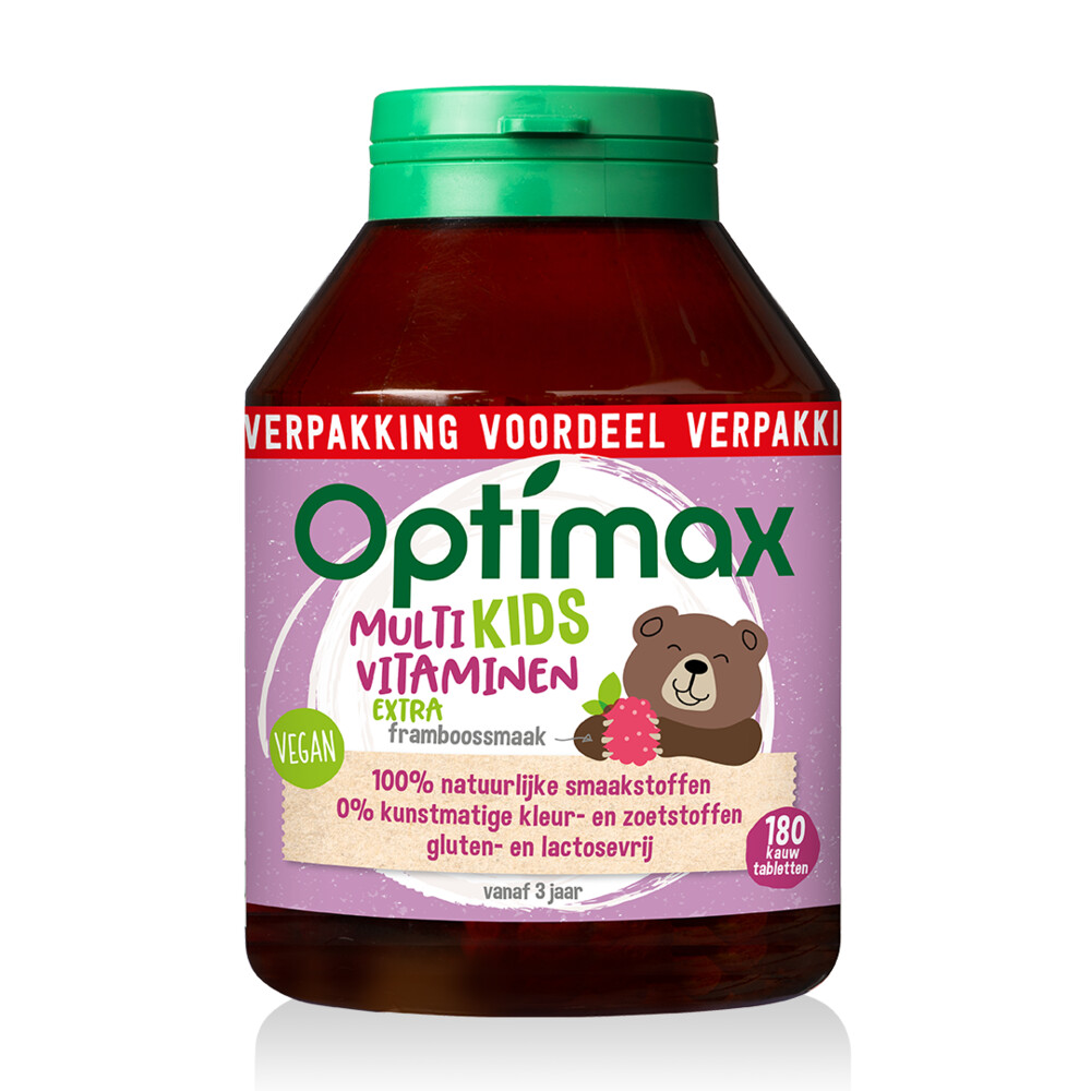 Verwarren Weiland Kom langs om het te weten Optimax Multivitamine Kids Extra Framboos 180 tabletten | Plein.nl