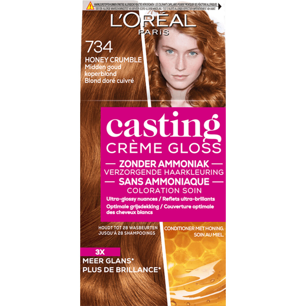 3x L'Oréal Casting Crème Gloss Semi-Permanente Haarkleuring 734 Honey Crumble - Midden Goud Koperblond