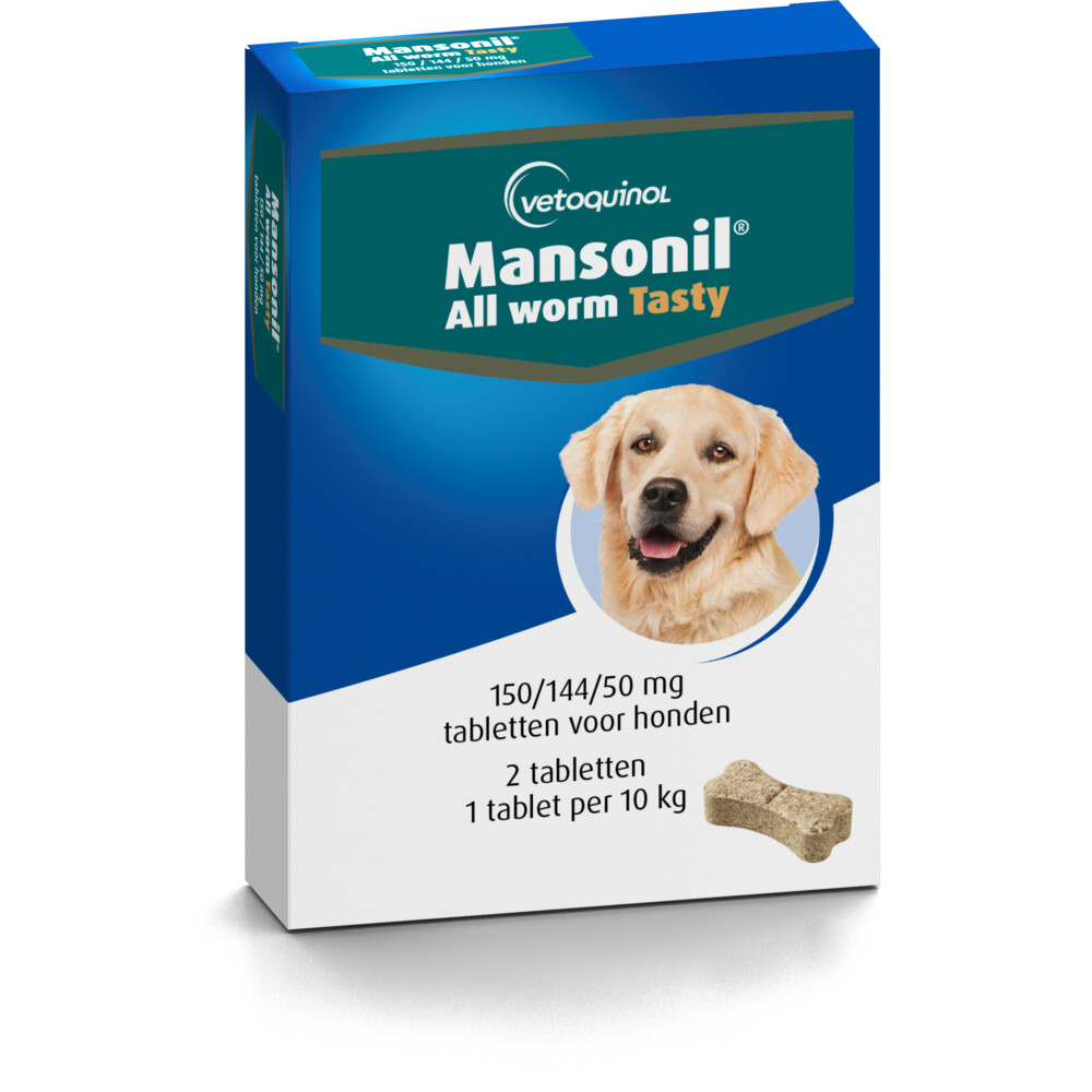 Mansonil All Worm Tasty Ontworming Tabletten Hond vanaf 2,5 kg 2 tabletten