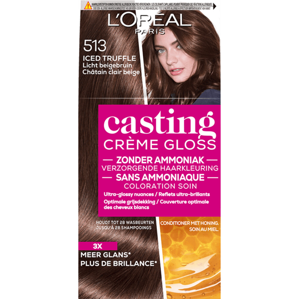 3x L'Oréal Casting Crème Gloss Semi-Permanente Haarkleuring 513 Iced Truffle - Licht Beigebruin