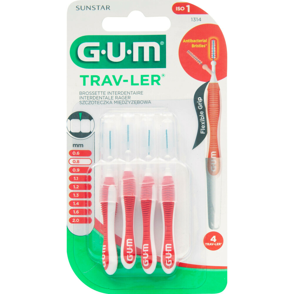 1+1 gratis: GUM Trav-Ler Ragers Rood 0.8mm 4 stuks