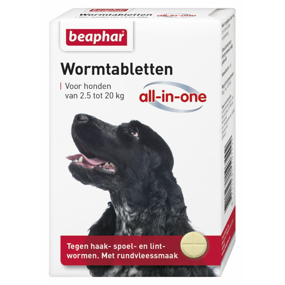 6x Beaphar Wormtablet All-in-one Hond 2,5 -20 kg 2 tabletten
