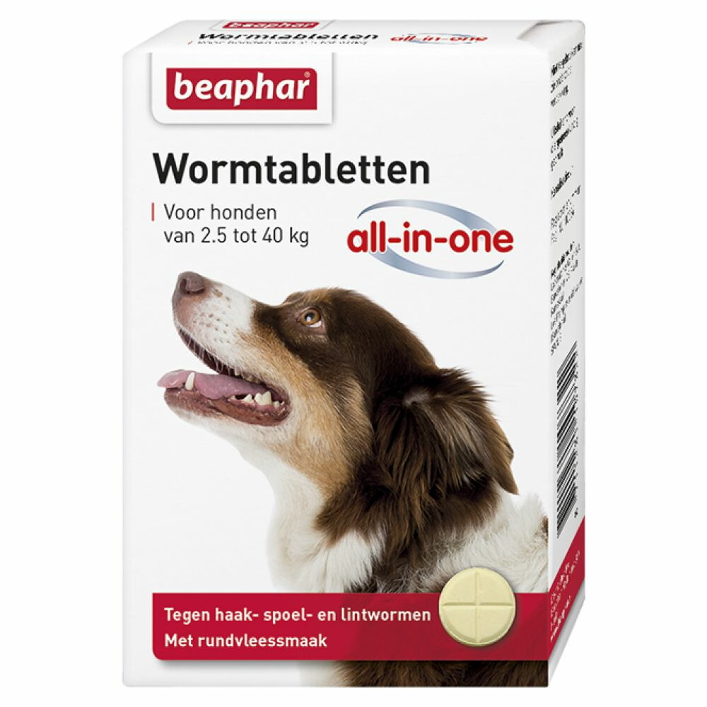 6x Beaphar Wormtablet All-in-one Hond 2,5 40 kg 4 tabletten