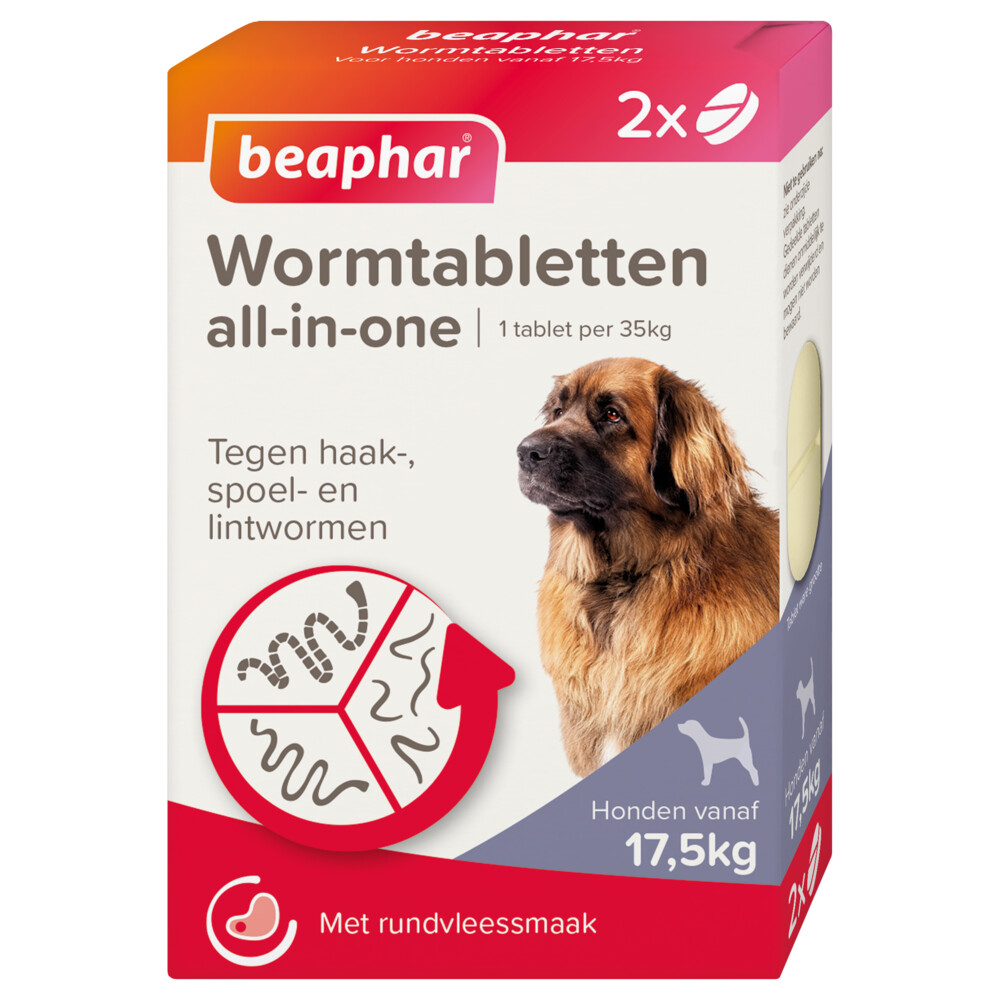 6x Beaphar All-in-one Ontworming Tabletten Hond 17,5 - 70 kg 2 tabletten