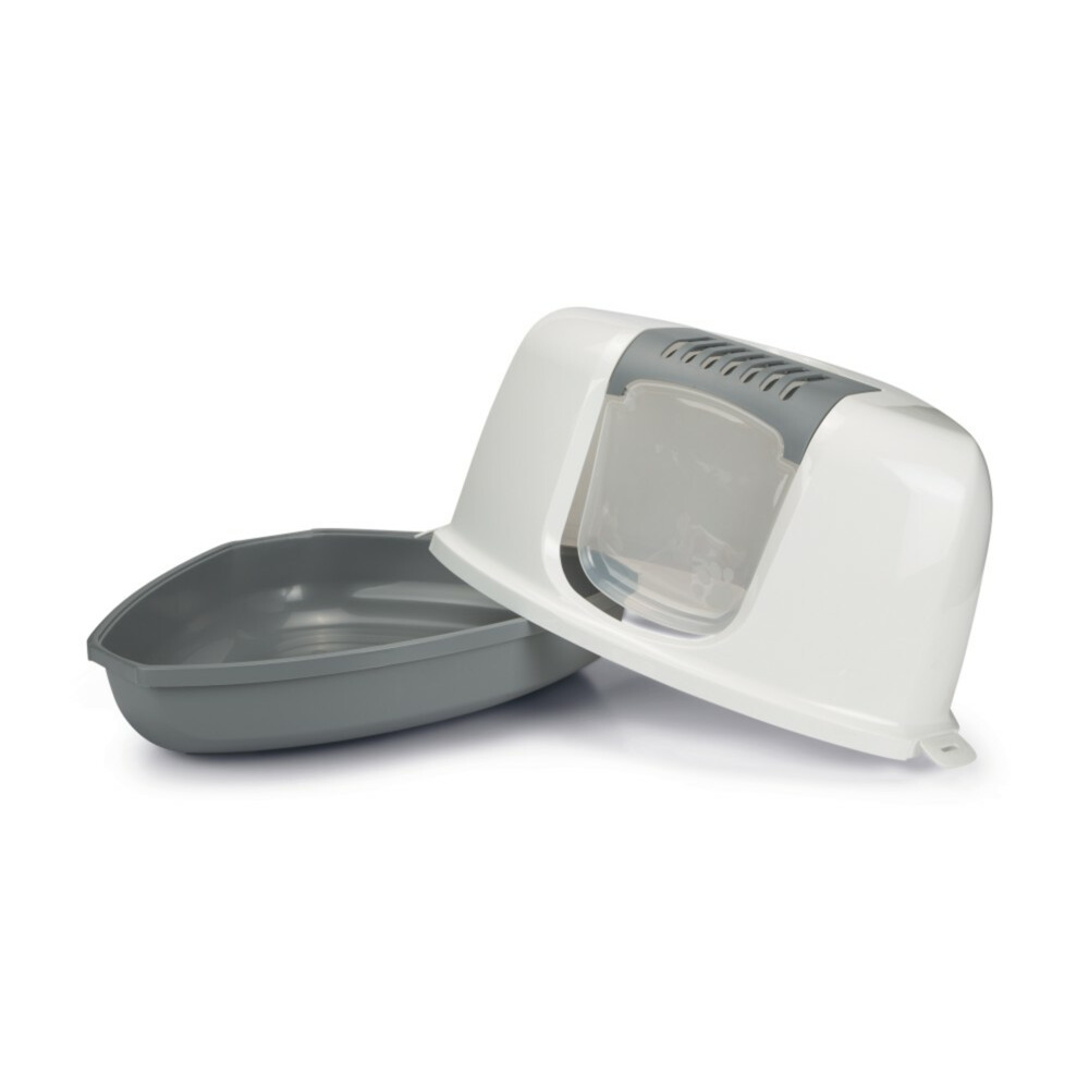 Nestor Giant Bac à litière XXXL pour chat Blanc/gris Spécialement conçu pour les grandes races