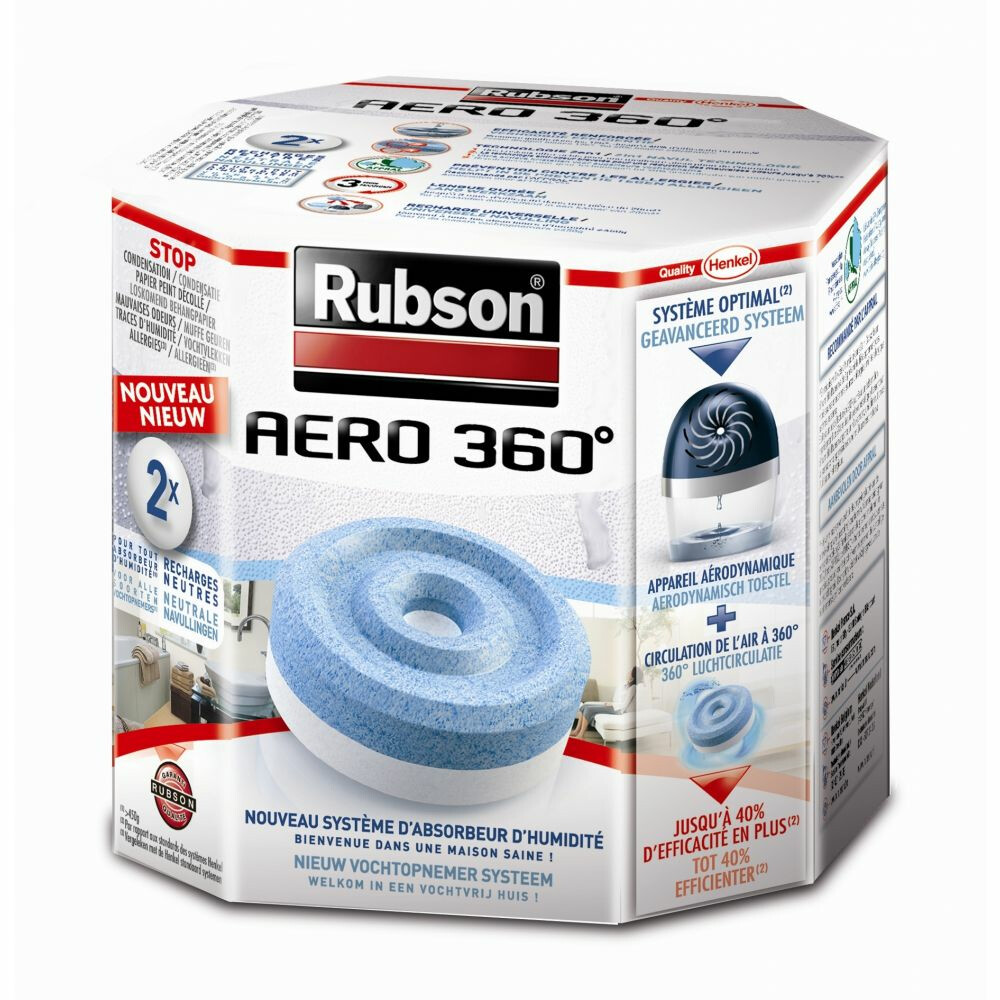 12x Rubson Vochtopnemer AERO 360 Navulling 2x 450 gr