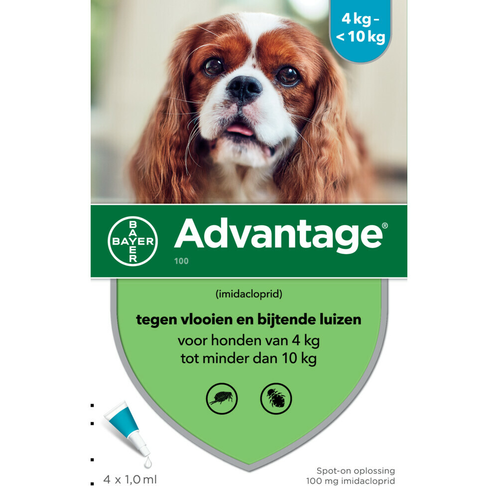Advantage 100 Anti Vlooien en Teken Druppels Hond 4 - 10 kg 4 pipetten ml | Plein.nl