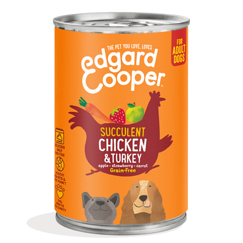 Edgard&Cooper Blik Chicken Turkey Adult Hondenvoer Kip Kalkoen Aardbei 400 g Graanvrij