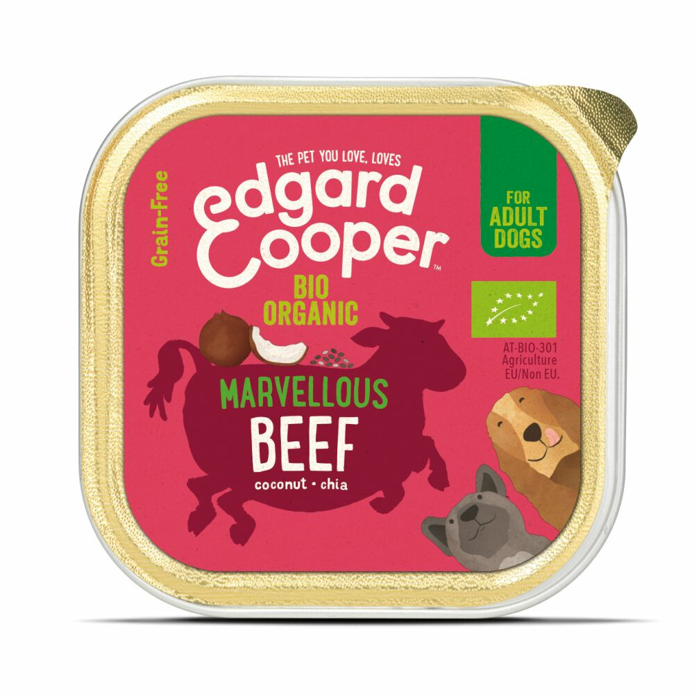 Edgard&Cooper Kuipje Bio Beef Adult Hondenvoer Rund Kokos Chiazaad 100 g Biologisch