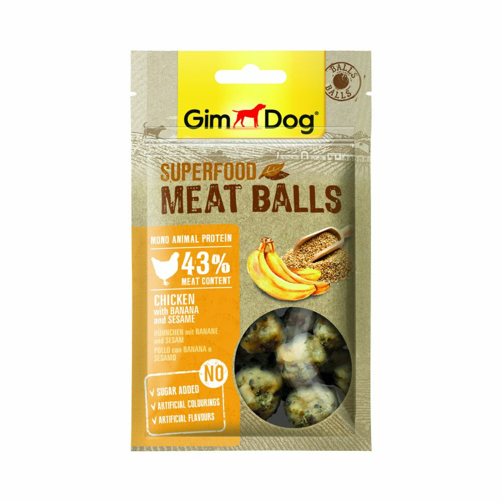 GimDog Superfood Meat Balls Kip Banaan en Sesam 70 gr Plein.nl