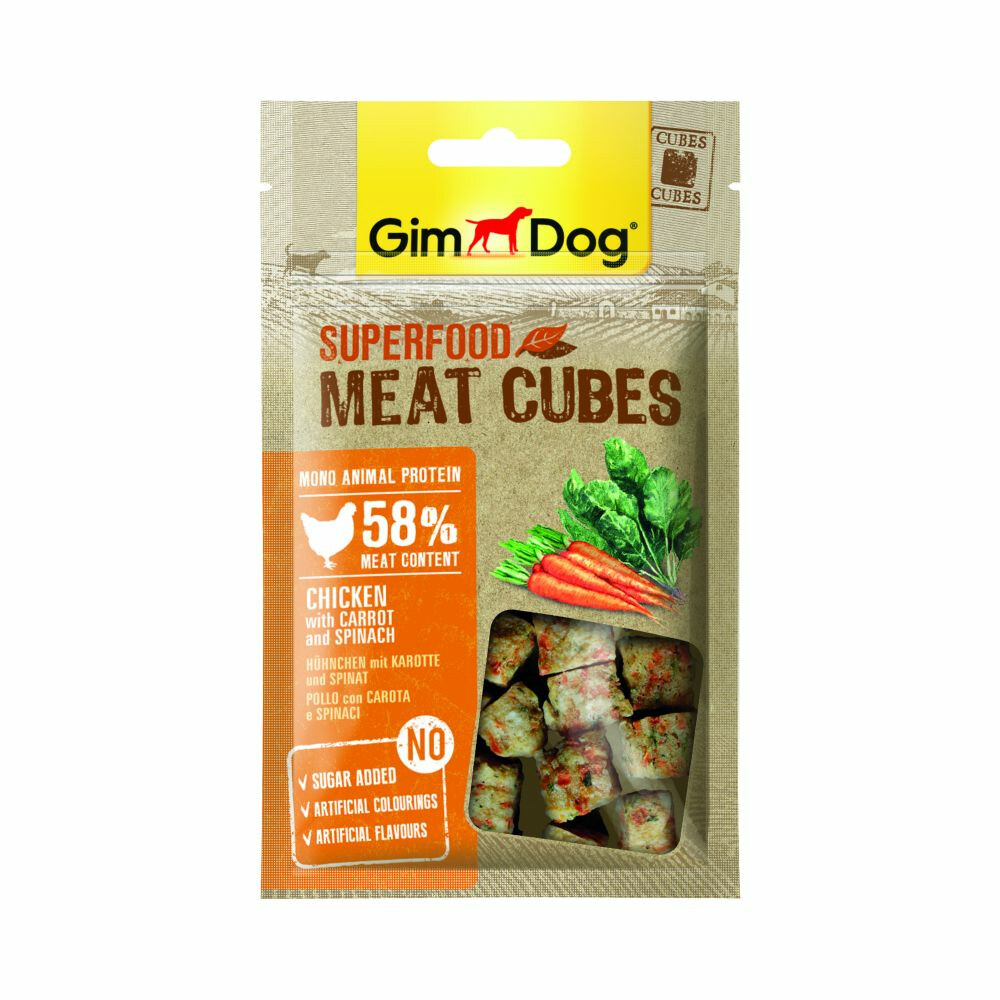 GimDog Superfood Meat cubes Kip Wortel en Spinazie 40 gr Plein.nl