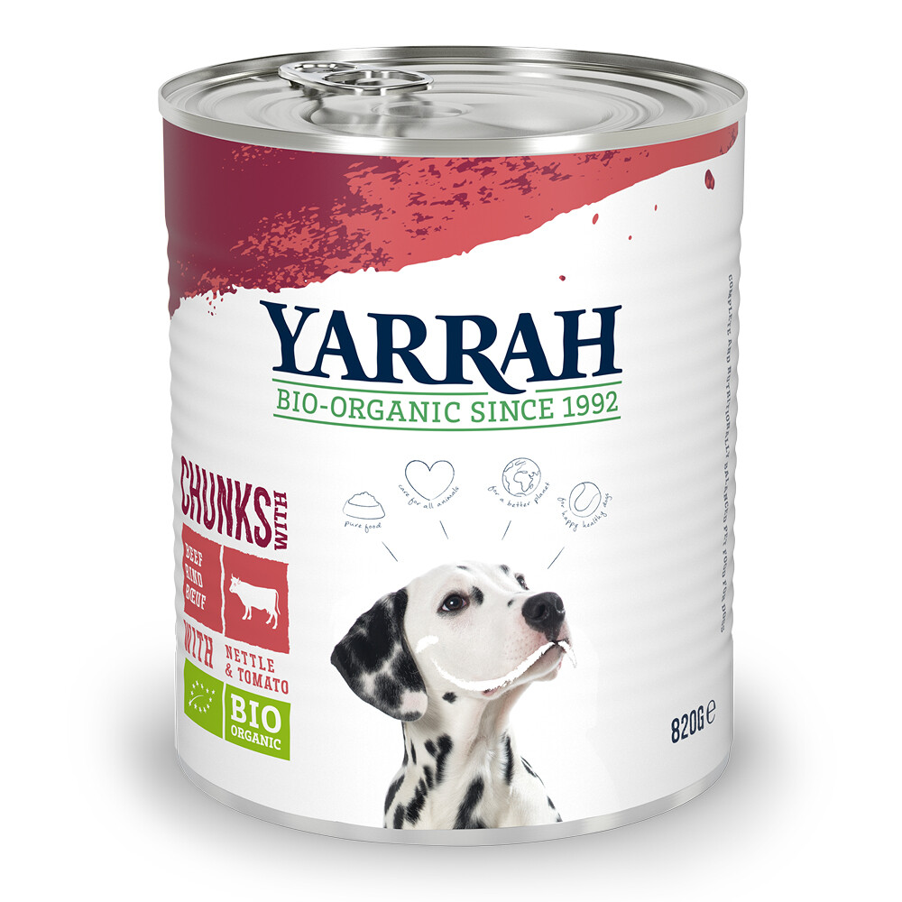 Yarrah 820 gr dog blik brokjes vlees in saus met brandnetel en tomaat