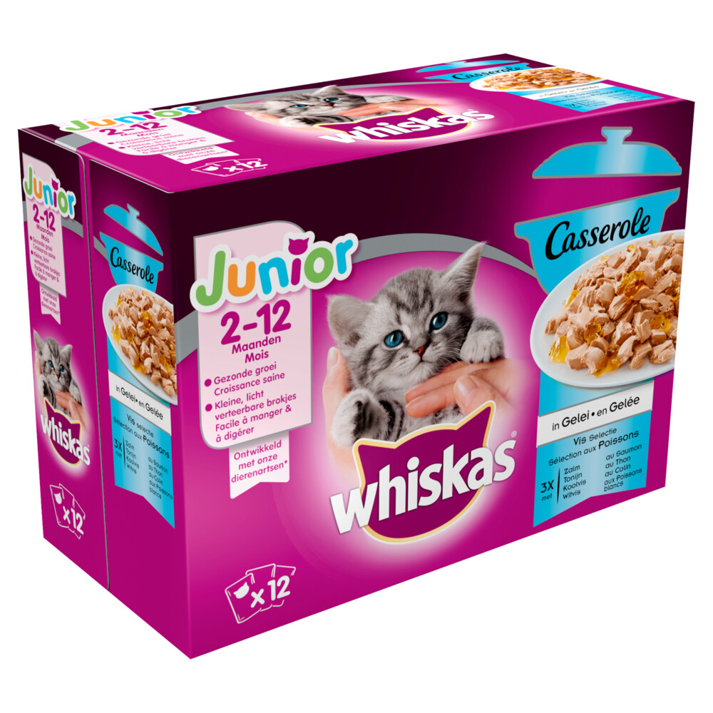 Whiskas Casserole Junior Vis Selectie in Gelei 12 x 85 gr Plein.nl
