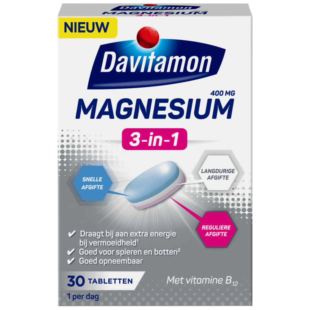 2x Davitamon Magnesium 3 in 1 30 tabletten