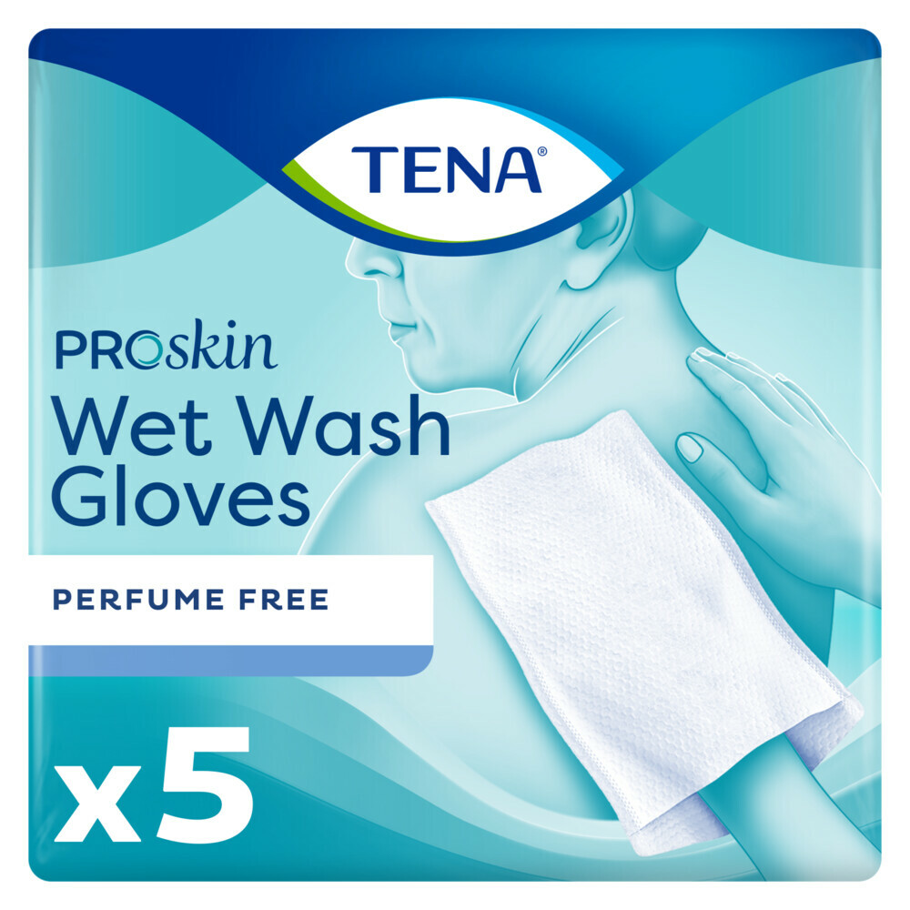 3x TENA Wet Wash Handschoen Zonder Parfum 5 stuks