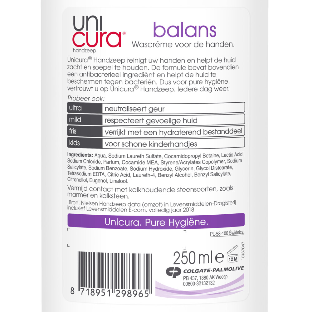 Unicura Handzeep Anti Bacterieel Balans Navulling 250 Ml | Plein.nl