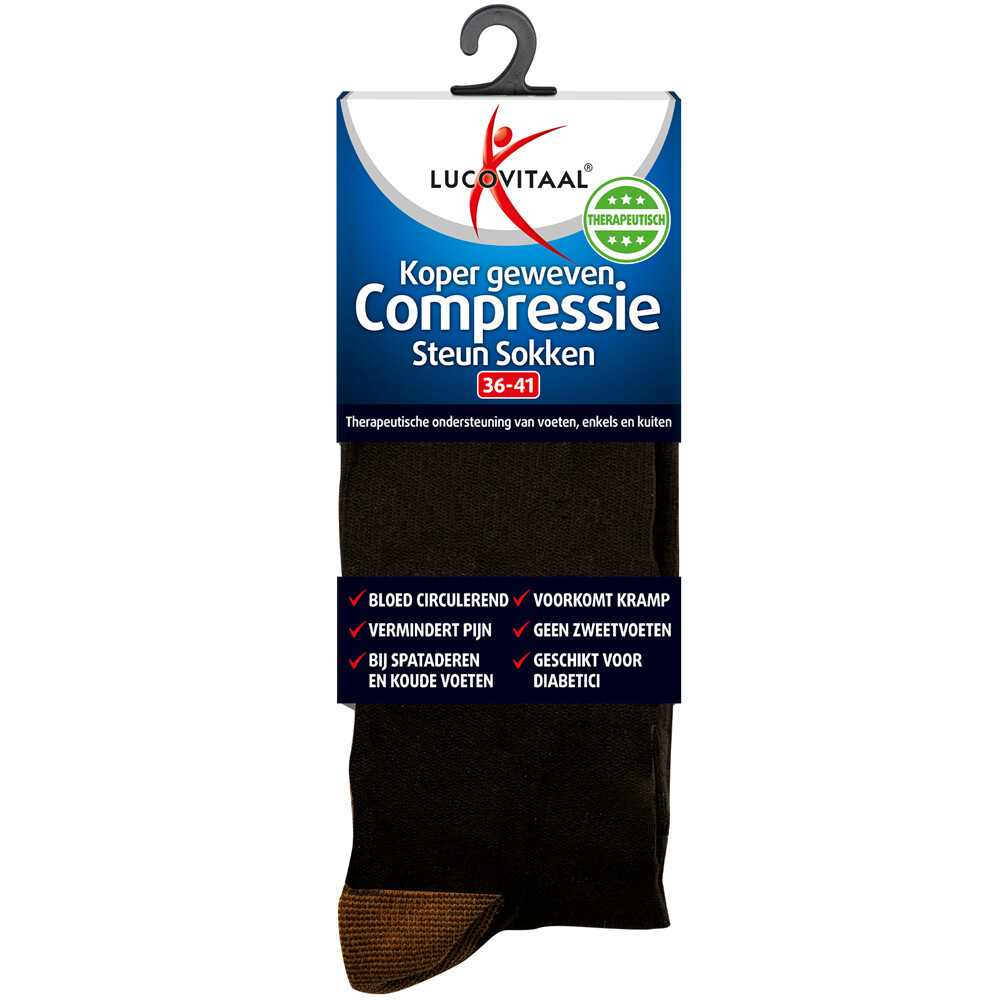2+2 gratis: 3x Lucovitaal Compressie Steun Sokken Zwart maat 36-41 1 paar