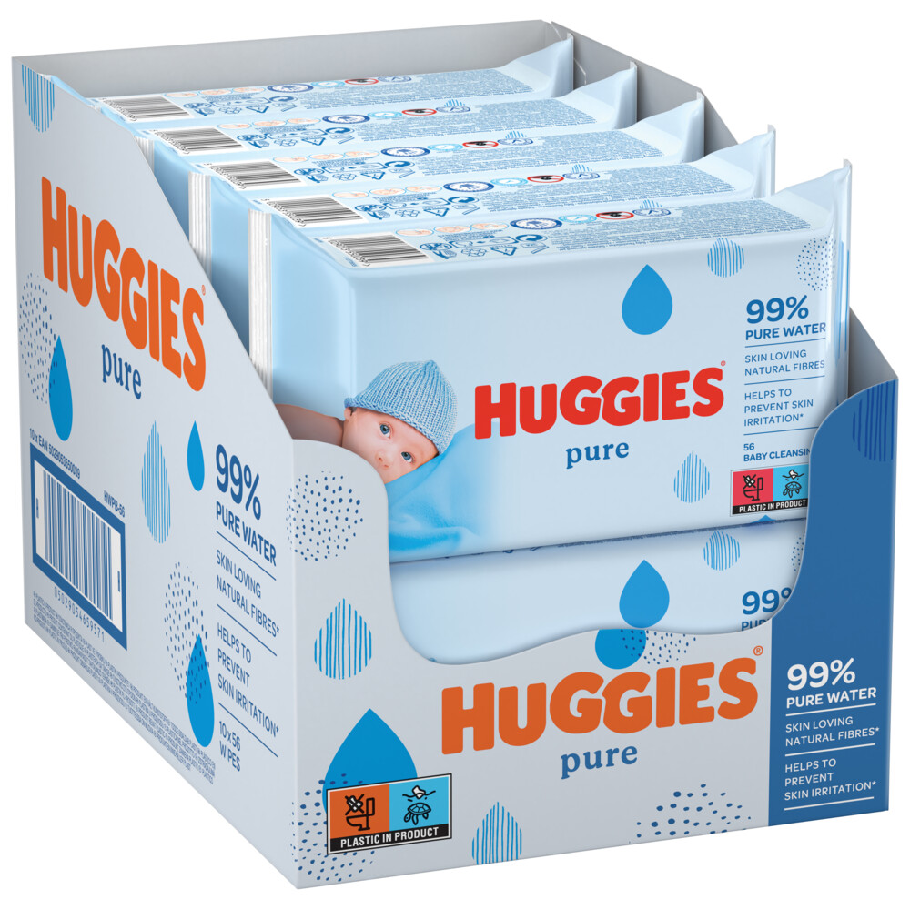 10x Huggies Billendoekjes Pure 99% Water 56 doekjes