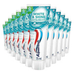 Plein <b>12x</b> Aquafresh Tandpasta White & Shine aanbieding