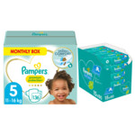 Pampers Premium Protection maandbox maat 5 136 luiers en Fresh Clean 1200 billendoekjes Pakket - 125.28 euro