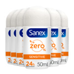 6x Sanex Deodorant Roller Zero% Sensitive Skin