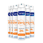 6x Sanex Deodorant Spray Zero% Sensitive Skin  200 ml