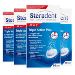 4x Steradent Triple Action Plus Kunstgebit Reiniger
