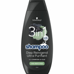 Schwarzkopf Men Shampoo 3 in 1 Hair-Body-Face Charcoal + Clay